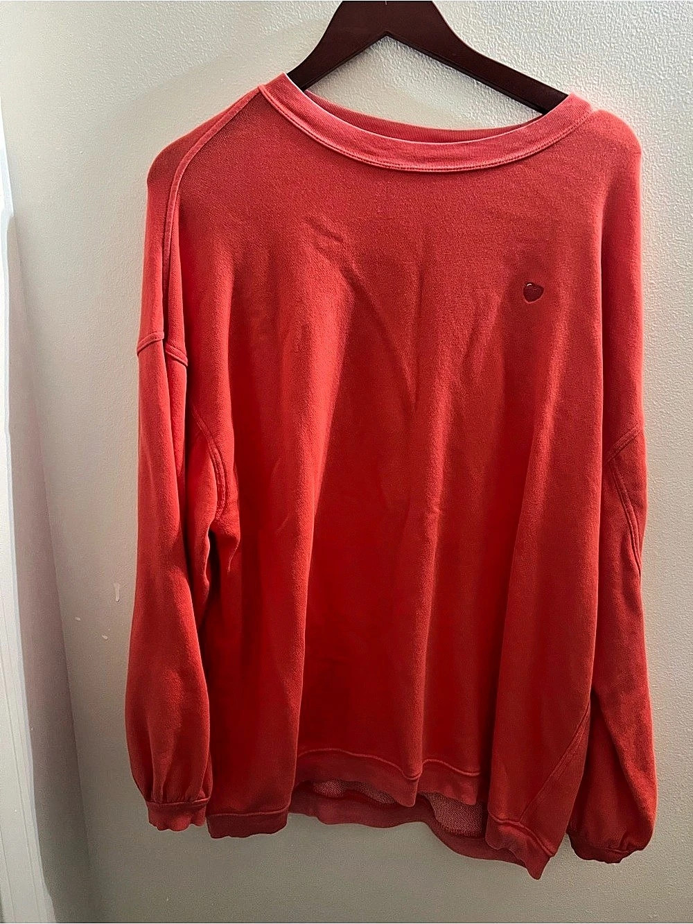 Aerie Heart Embroidered Oversized Crewneck Sweatshirt Red Medium